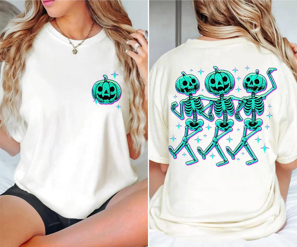 

Neon Pumpkin Skeleton Halloween Shirt Dancing Skeleton Pumpkin Tee Spooky Hallowaeen Skeleton Shirt Pumpkin TShirt 2XL