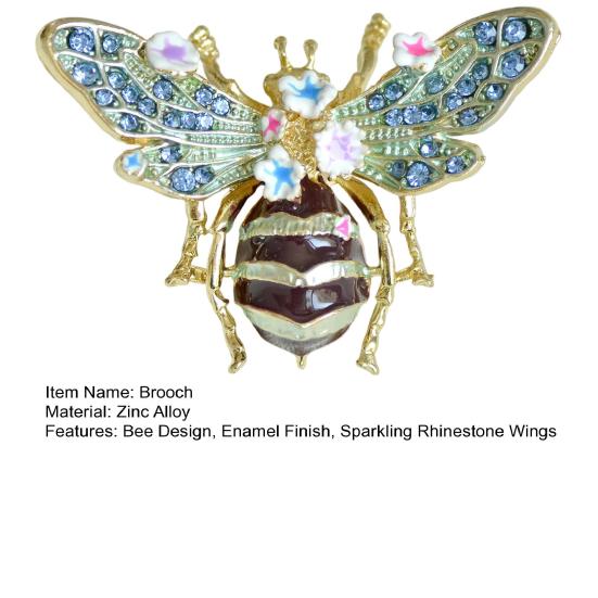 Retro Brooch Bee Design Zinc Alloy Pin with Rhinestone Inlay Hand-Painted Enamel Glaze Suits Coats Sweaters Clothing Badge