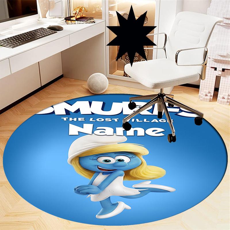 Custom Name The Smurfs Printed Round Rug Carpet Chair Rug Area Rug Entryway Doormats,for Office Chair Living Room Bedroom Kitchen Room.