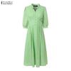 ZANZEA Women Casual V-Neck 3/4 Sleeve Loose Long Dress