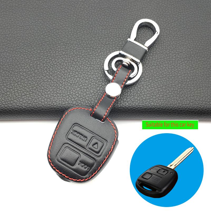 2 Buttons Leather Car Key Fob Case Cover Skin For Toyota Camry Rav4 Prado Corolla Avensis Land Cruiser Yaris