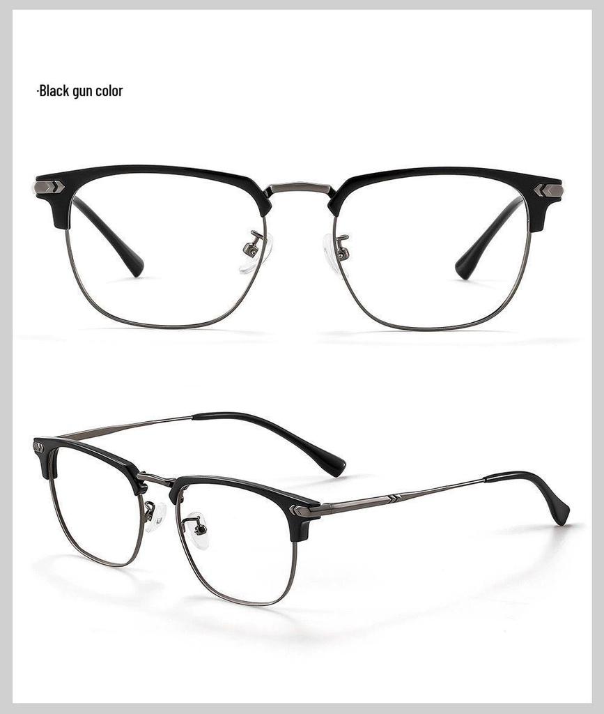 Men's Ultralight Browline Titanium Eyeglass Frame with Anti-Blue Light Lenses, Prescription-Ready