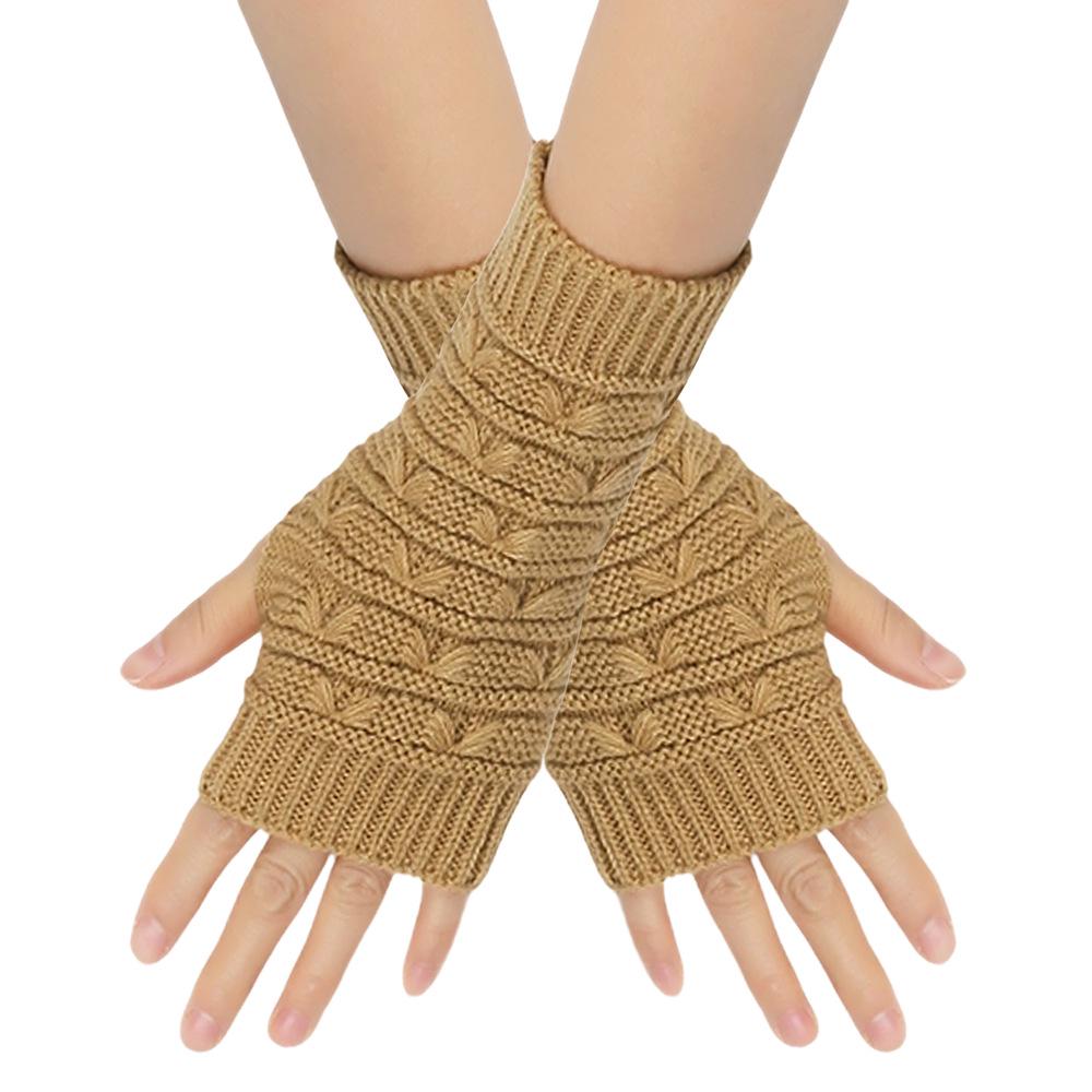 Autumn/Winter Jacquard Wool Wrist Guards Half-Finger Gloves for Men & Women