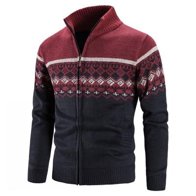 Nieuw Heren Print Kleurblok Fleece Casual Opstaande Kraag Vest Plus Size Trui Jas