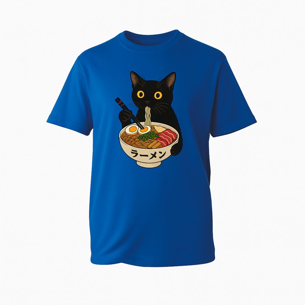 Black Cat Graphic TShirt Kitten Eating RaUnisex Noodles Anime Unisex Gift TTop