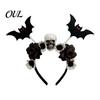 Festive Hair Decorations for Costumes Halloween Flower Skeleton Bat Headband, Gothic Floral Skull Bands, Spooky Fashionable Clips Accessory,