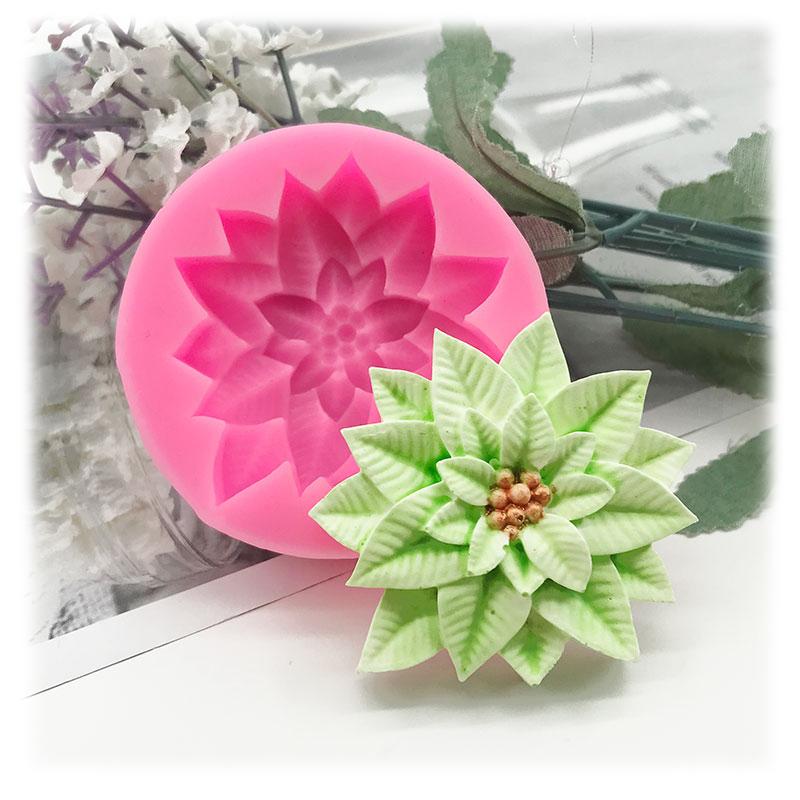 Holly Leaf Silicone Mold Cake Baking Christmas Decoration Tool Chocolate Soap Red Fruit Flower Candle Mould Kitchenware DIY