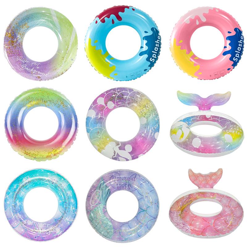 Inflatable Starry Sky Sequin Swimming Ring for Women - Thickened, Eco-friendly PVC
