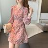 New Autumn Skirt Floral Long-sleeved Dress Women's Retro French Thin a Word Small Man