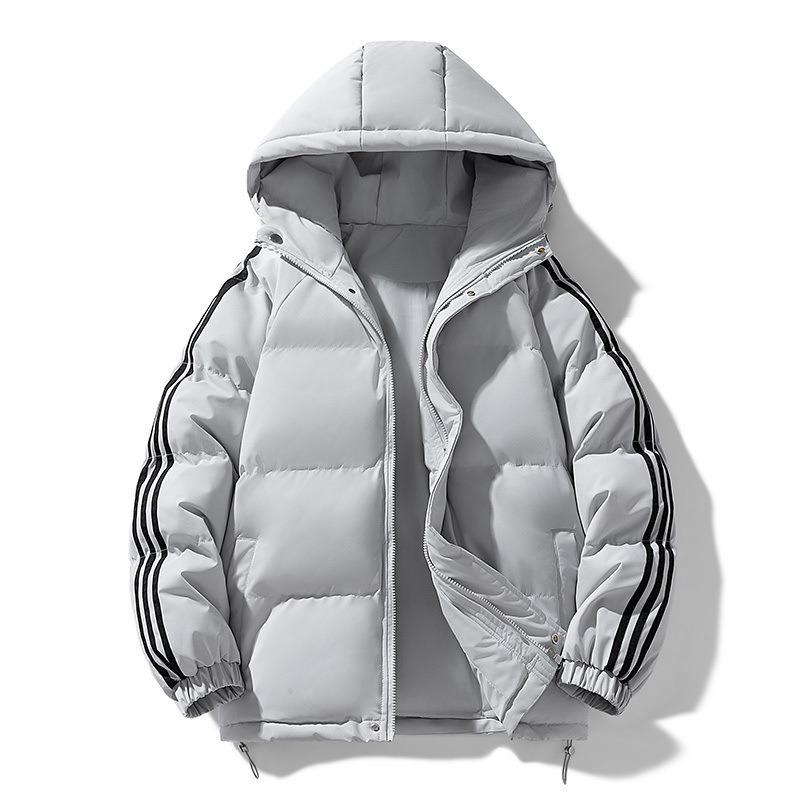 Can Print OO Fake Two-piece Cotton-padded Clothes, Men's and Women's Winter Loose Cotton-padded Clothes, Couple's Casual Hooded Striped Jacket