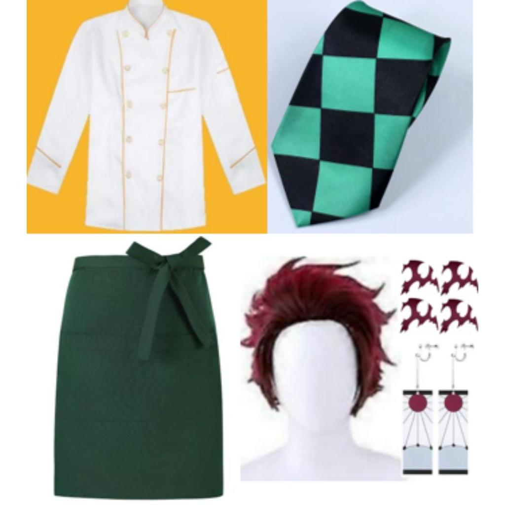 Anime Demon Slayer Kamado Tanjirou Cosplay Kostuum Kimetsu No Yaiba Cartoon Kostuum Sutis Pruiken Halloween Voor Kinderen Volwassenen CosParty