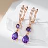 Shiny Purple Natural Zircon Long Dangle Earrings For Women  Rose Gold Color Vintage Ethnic Bride Daily Fine Jewelry