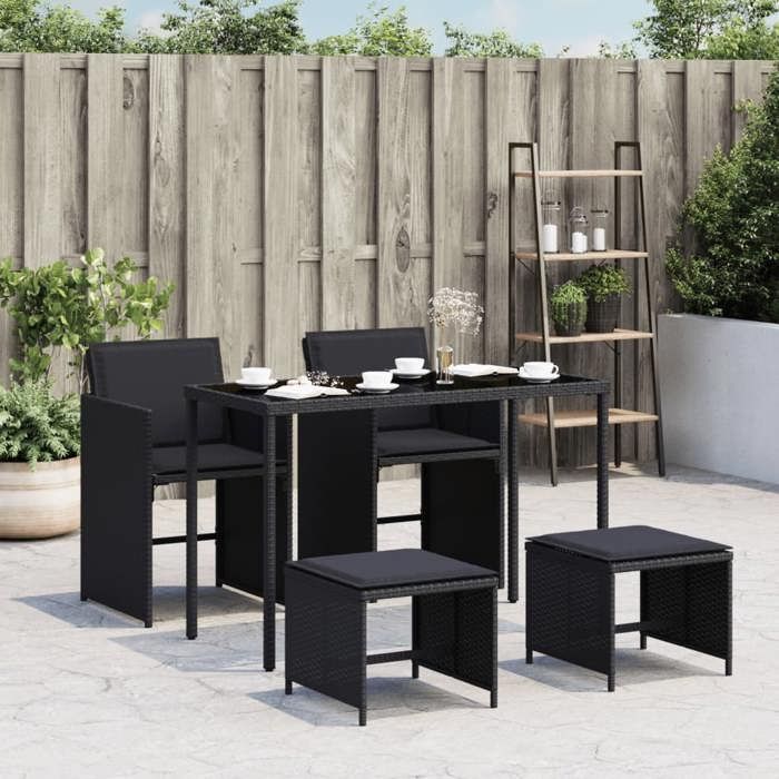 VidaXL Ensemble à Manger de Jardin avec Coussins 5pcs, Table de Terrasse, Meubles de Patio, Mobilier d'Extérieur, Noir 365081