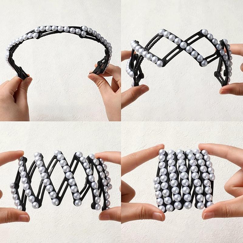 Elegant Pearl Convenient Foldable Plastic Hairband For Women Girls Travel Stretchable Headband Hair Band Hair Accessories
