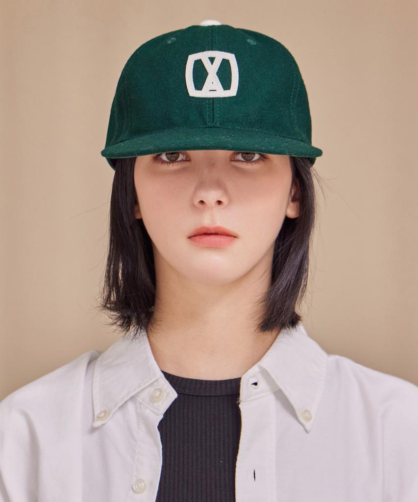 Bajal Va Square Applique Wool Baseball Cap Deep Green