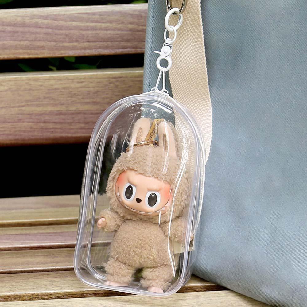 

18cm Labubu Time Doll Labubu Clear Outdoor Doll Bag Outdoor Doll Display Bag Bag Pendant Dark Pink-Only Bag