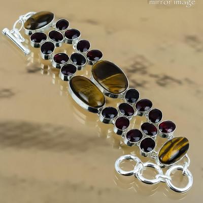 Gift For Women Chain Adjustable Bracelet 925 Silver Natural Tiger'S Eye Gemstone