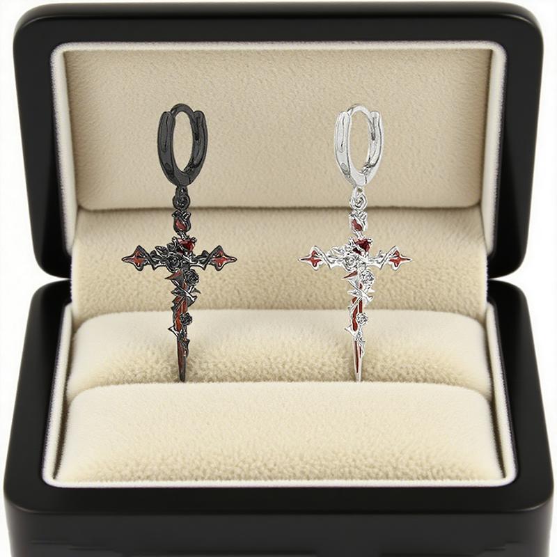 Vintage Gothic Thorn Rose Cross Pendant Earrings Suitable for Men and Women Creative Sweet Cool Style Jewelry Party Gifts