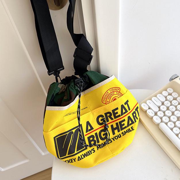 

Kids Letter Pattern Drawstring Canvas Shoulder Bag With Sewn Details Use Daily жёлтый