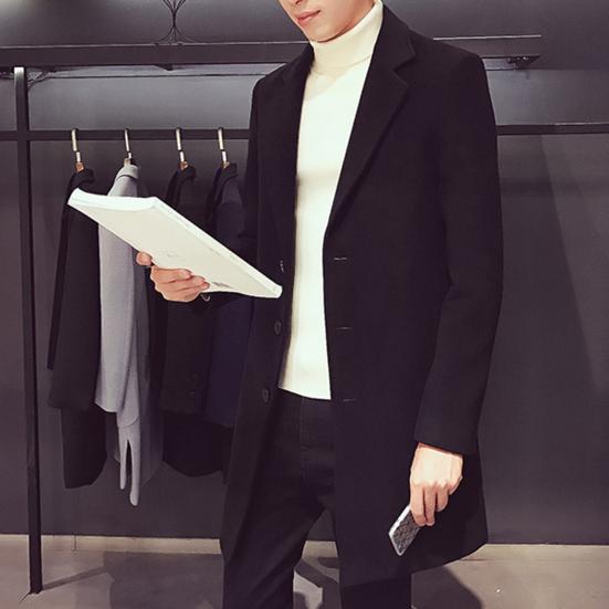 Men Suit Coat Lapel Long Sleeve Solid Color Mid-length Suit Jacket Slim Fit