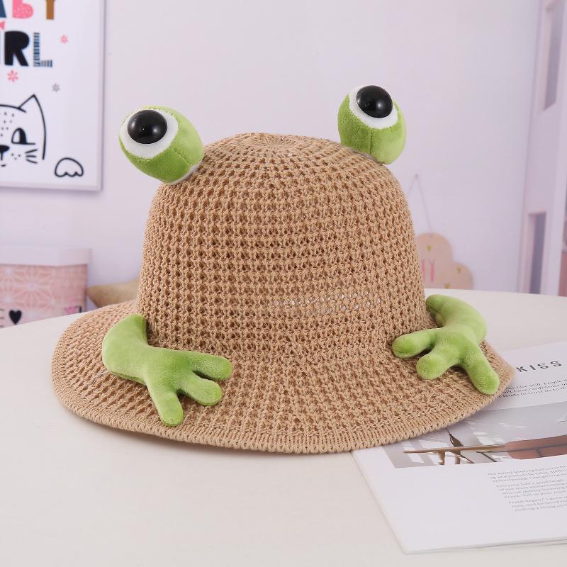 Children'S Sun Hat Summer Sun Protection Bucket Hat Thin Knitted Hat Cute Frog Sun Hat Boy Outdoor Cool Hat