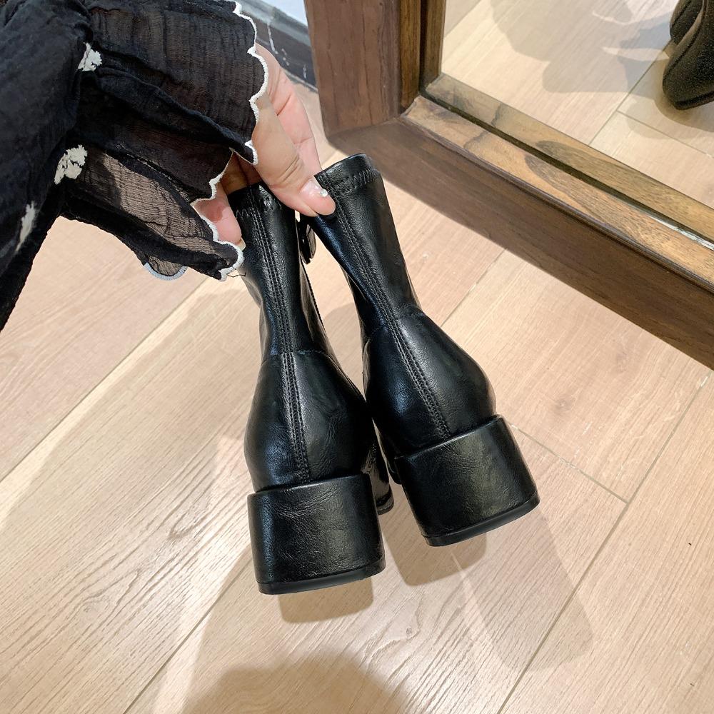 Women'S Autumn Boots Genuine Leather  New Autumn Winter Thick Heel Retro British Style Short Boots Casual Low Boots Women