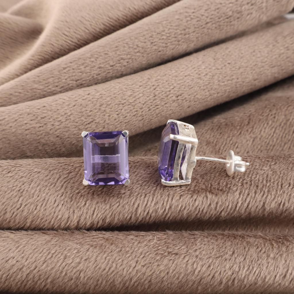 Natural Iolite Gemstone 925 Sterling Silver Designer Jewelry Handmade Earrings 0.4" For Women EE-179-13