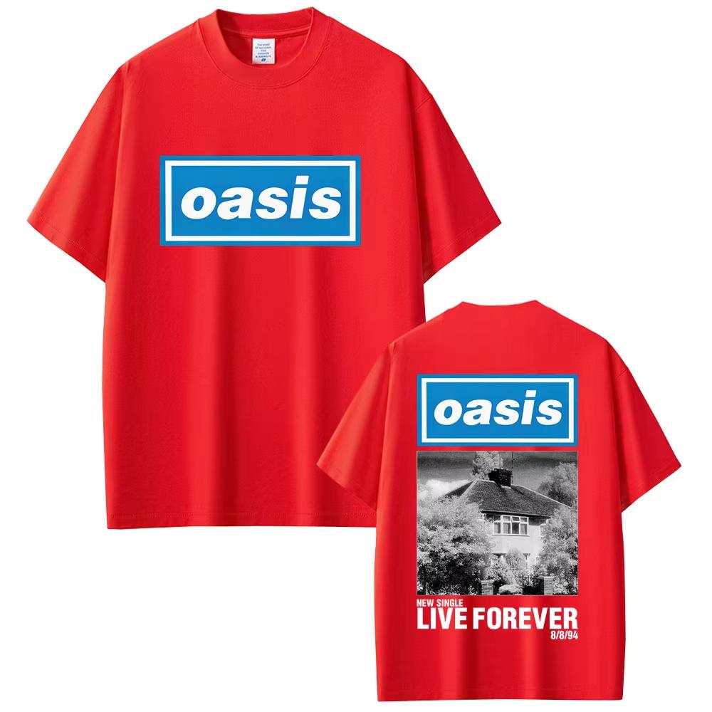 O-Oasis Live Forever T Shirt British Rock Band T Shirts Men Women Classic Oversized T-shirt Women Cotton Short Sleeve T-shirts