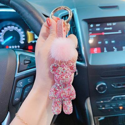 Nuovo Portachiavi Orso Diamante in Pelliccia di Visone Autunno/Inverno con Elegante Cordino di Diamanti e Ciondolo per Borsa