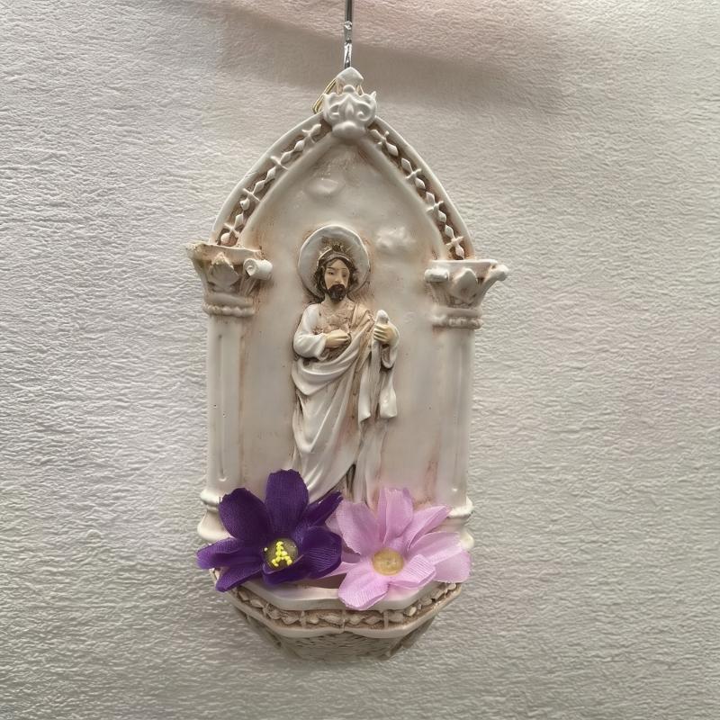 Resin Catholic Sant Judas Tadeo Holy Water Font for Entrance Home Wall Hanging Religious Gift Sant Jude Holy Water Font