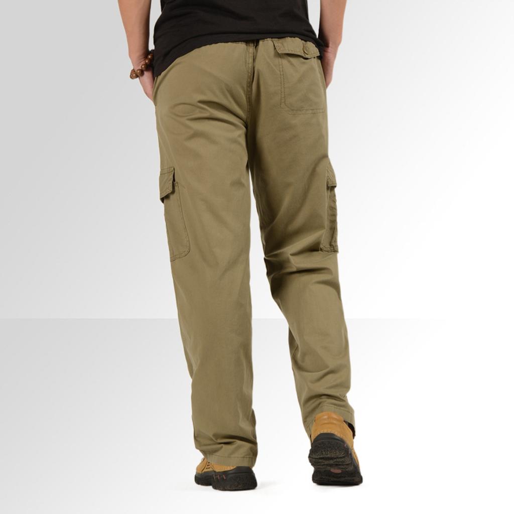 Herremote Cargobukser Casual Løse Plus Size Elastisk Midje Lomme Søm Bukser Mann Rett Ben Baggy Utendørs Bukse