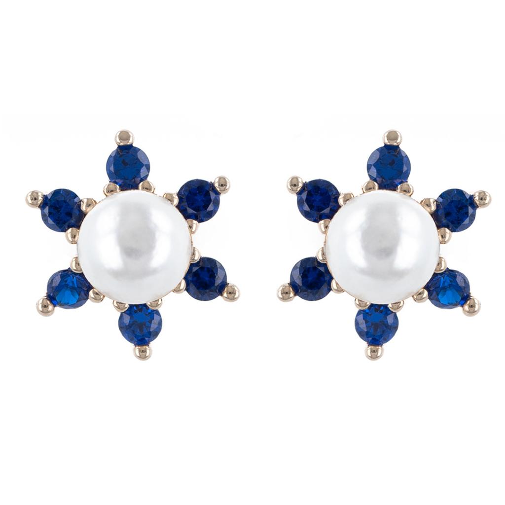 Les Trésors De Lily [R4824] - Boucles Plaqué Or 'Sissi' bleu blanc doré - 7 mm