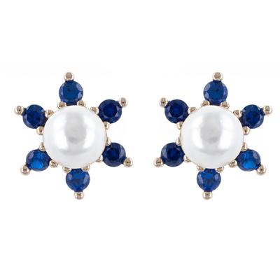 [R4824] - Gold Plated 'Sissi' Earrings Blue White Gold - 7 Mm