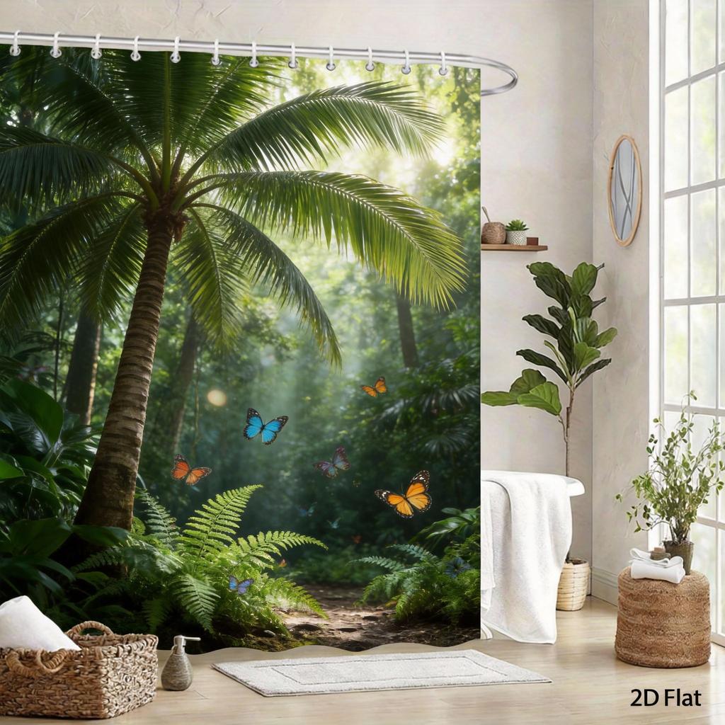 Tenda Doccia Recinzione Naturale 180x180cm – Steli e Foglie Verdi Rustici su Beige, Arredo Bagno Minimalista Zen, 12 Ganci