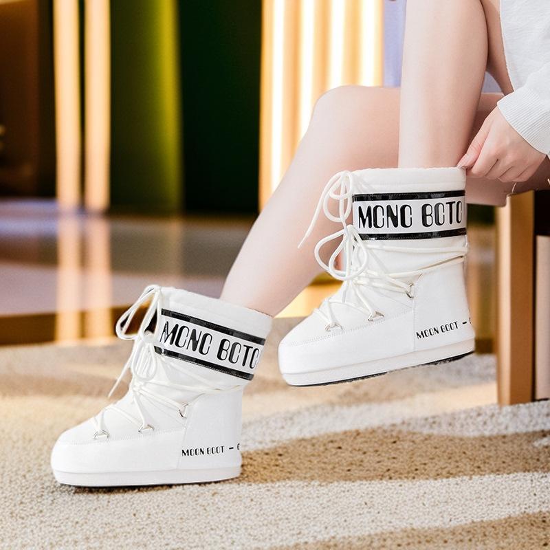 Size 33 Boots Women's 2025 Warm New Ski Winter Moon Thickened Medium Tube Waterproof and Non-slip Snow Space