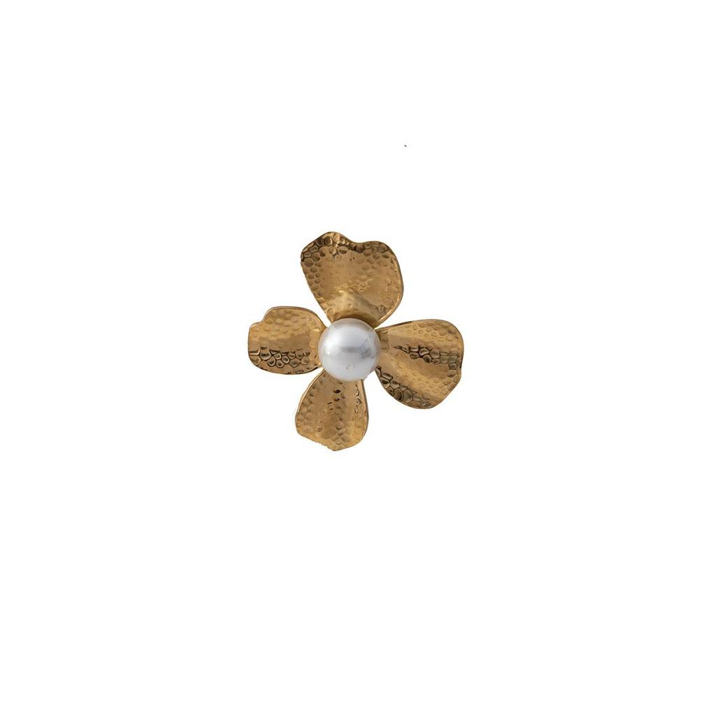 Retro Metal Four-Leaf Clover Brooch, Ancient Style Original Light Luxury Versatile Pearl Creative Accessories