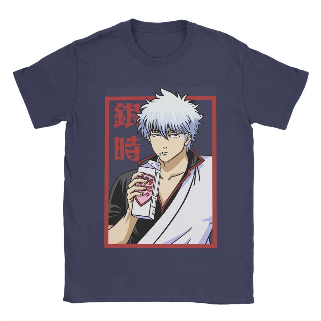 Casual Gintamas T-Shirt Men Crewneck Pure Cotton T Shirts Gintoki Sakata Short Sleeve Tee Shirt Summer Clothing