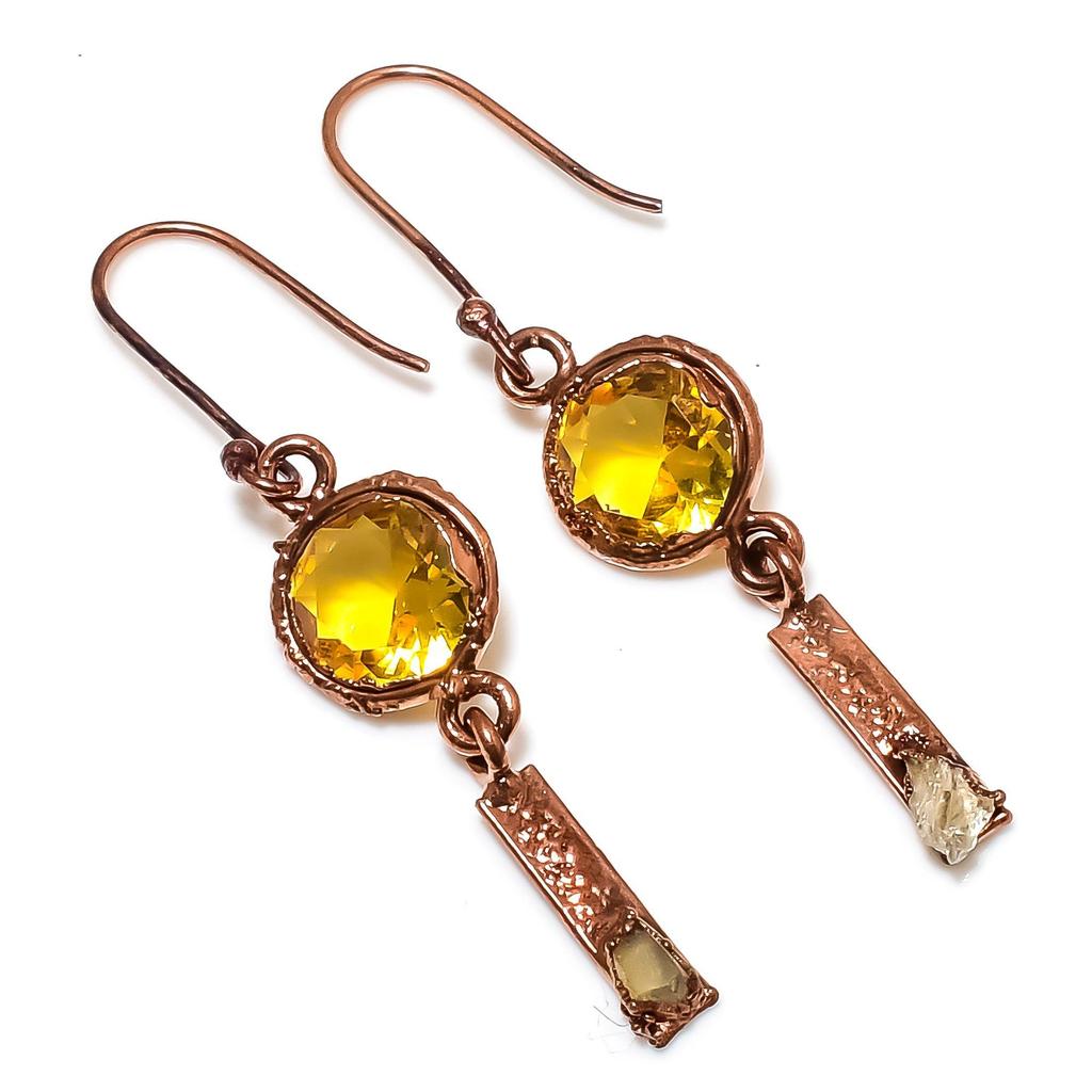 Citrine Earrings, Copper Electroformed Gemstone Jewelry, Handmade Earrings, For Thanksgiving