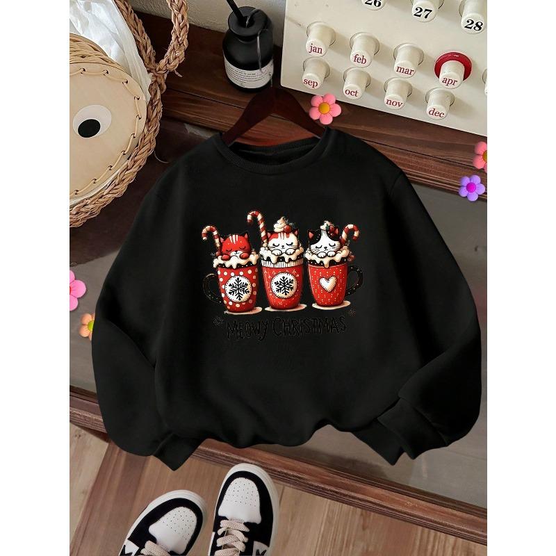 New Fashion Printed Sweatshirt, Warm Girls' Round Neck Sweatshirt for Autumn and Winter