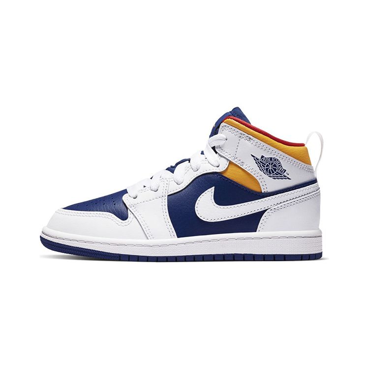 Jordan Air 1 Mid Trendy Comfortable Non-Slip Shock Absorbing Wear-Resistant Mid-Top Kids Basketball Shoes Kids sneaker Blue White 640734-131
