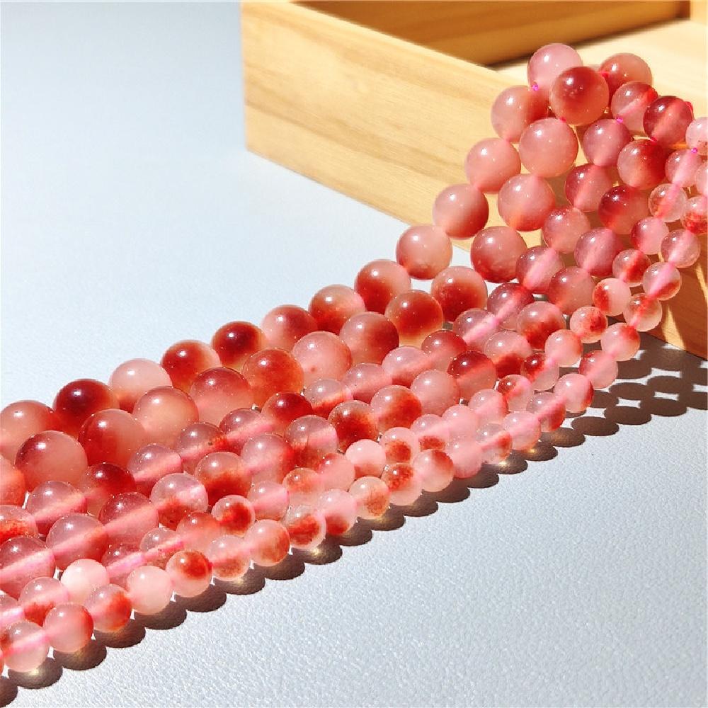 Red Chalcedony Floating Jades Natural Stone 15" Smooth Loose Spacer Beads 4/6/8/10/12mm for Jewelry Making DIY Bracelets Charms Accessories