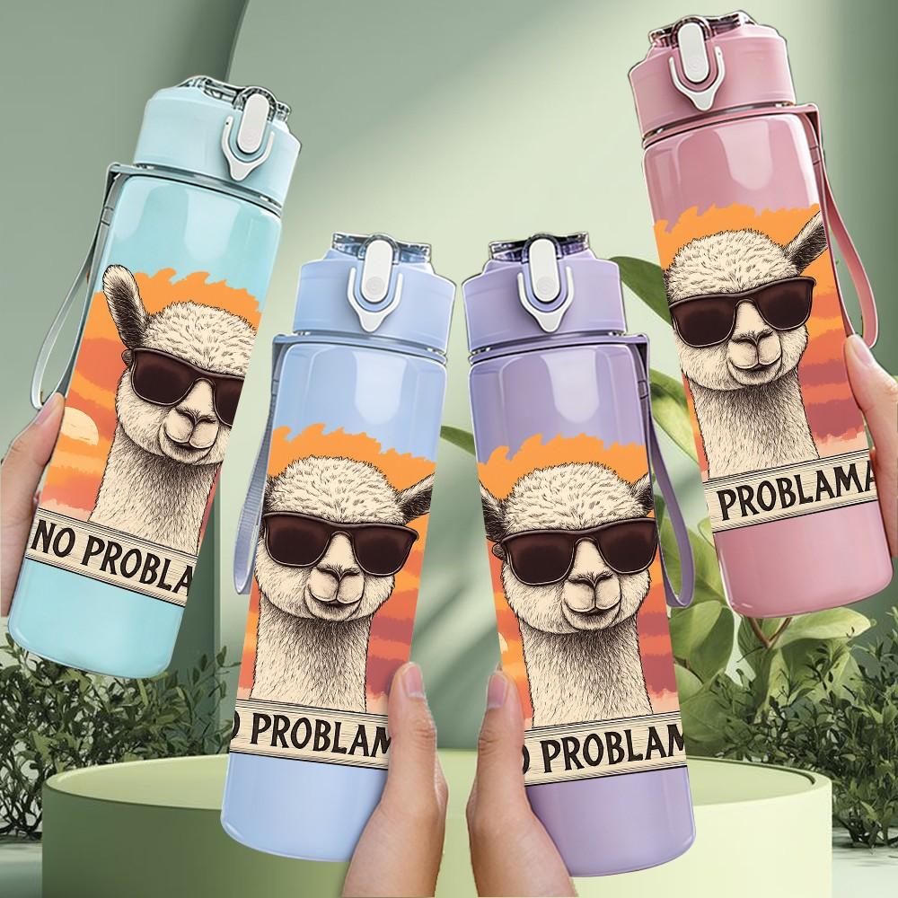 1PC No Probllama Sunglasses Llama 750ml Color Plastic Sports Water Bottle Leakproof Flip Straw Lid Suitable for Sports Office Home Use