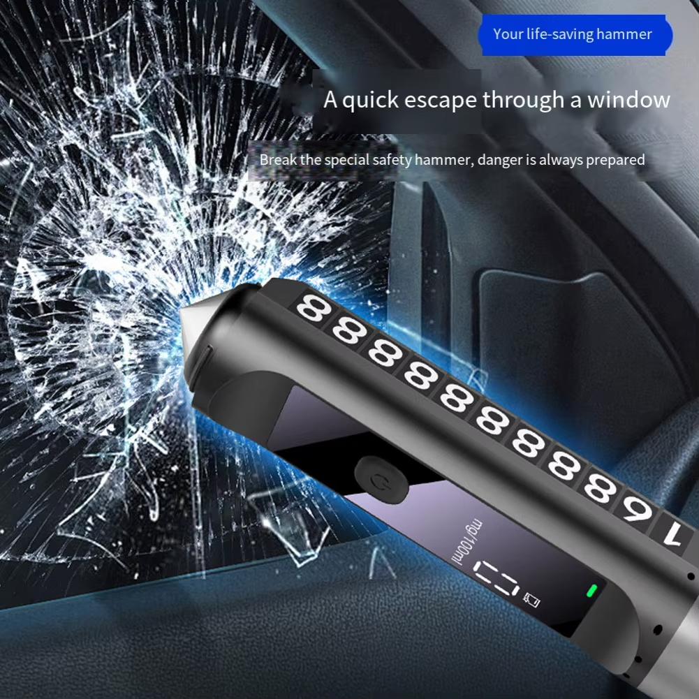 Alcohol Tester + Temporary Parking Number Plate + Window Breaker Blowing Electronic Digital Breathalyzer Portable Alcohol Detector LED Display