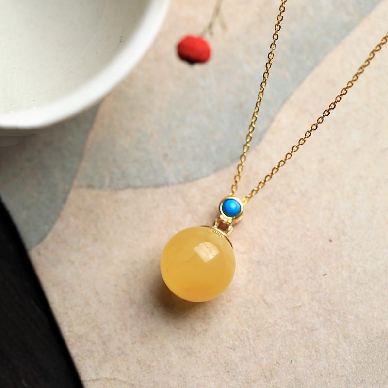 New  Inlaid Natural Topaz Bead Necklaces Classic Charm Pendant Chinese Style Vintage Engagement Party Jewelry