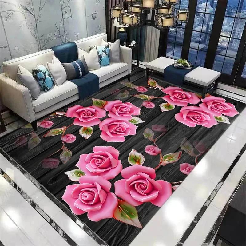 Home Decor Entrance Door Mat Flower Rose Pastoral 3D Print Carpet Living Room Rugs Soft Non-slip Floor Mat Carpet Bedroom Decor