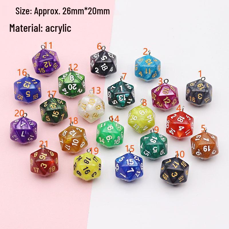 20-Sided Pearl Acrylic Dice Shaker Bag Keychain Pendant for DIY Jewelry