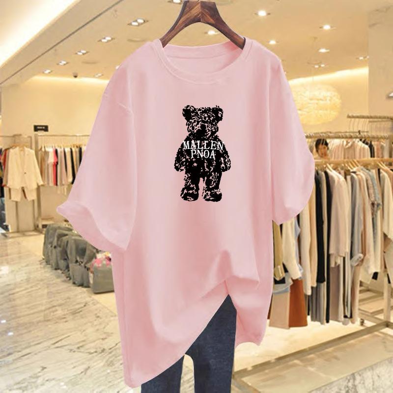 Spring and Summer Cartoon Foreign Style Pure Cotton Loose Bear T-shirt Short Sleeve Women's Summer New
