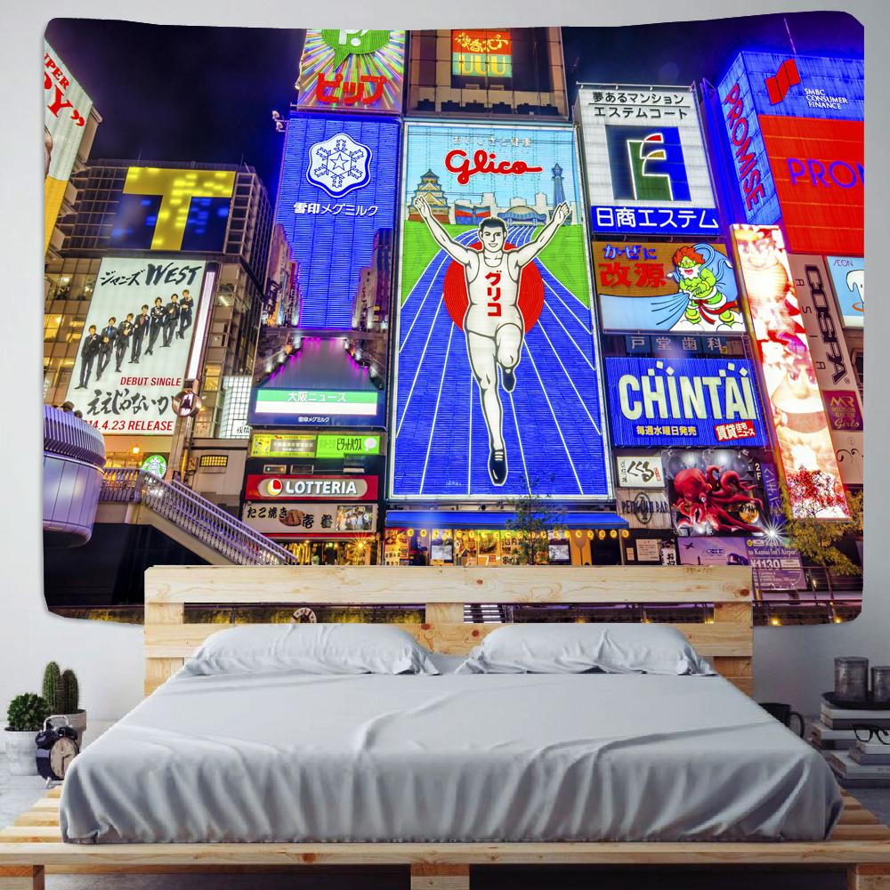 Japan Tokyo City Nachtansicht Tapisserie Schlafsaal Tagesdecke Matratze Hexerei Wandbehang Bohemian Hippie Hintergrund Wanddekoration