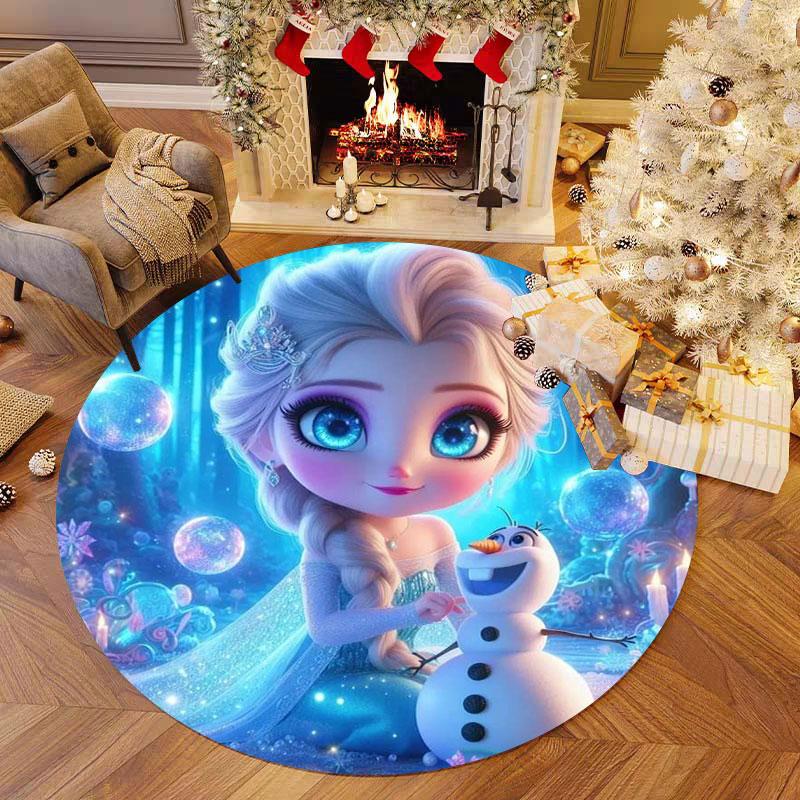 Olaf and Elsa Print Round Rug, Suitable for Decorating Living Rooms, Bedrooms, Tables, Chairs, Sofas, Etc.