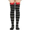 Calze lunghe da donna carine con fiocco 3D sopra il ginocchio, stampa a righe festive di Natale, calze alte sulla coscia con cartoni animati, calzetteria da festa